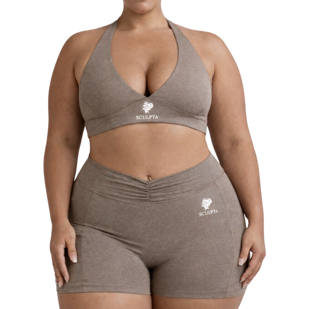 Coffee Brown V-Cut Halter Top Sculpta Set