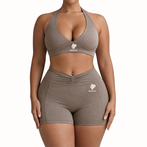 Coffee Brown V-Cut Halter Top Sculpta Set