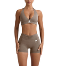 Coffee Brown Halter V-Cut Sports Bra & Shorts Sculpta Set